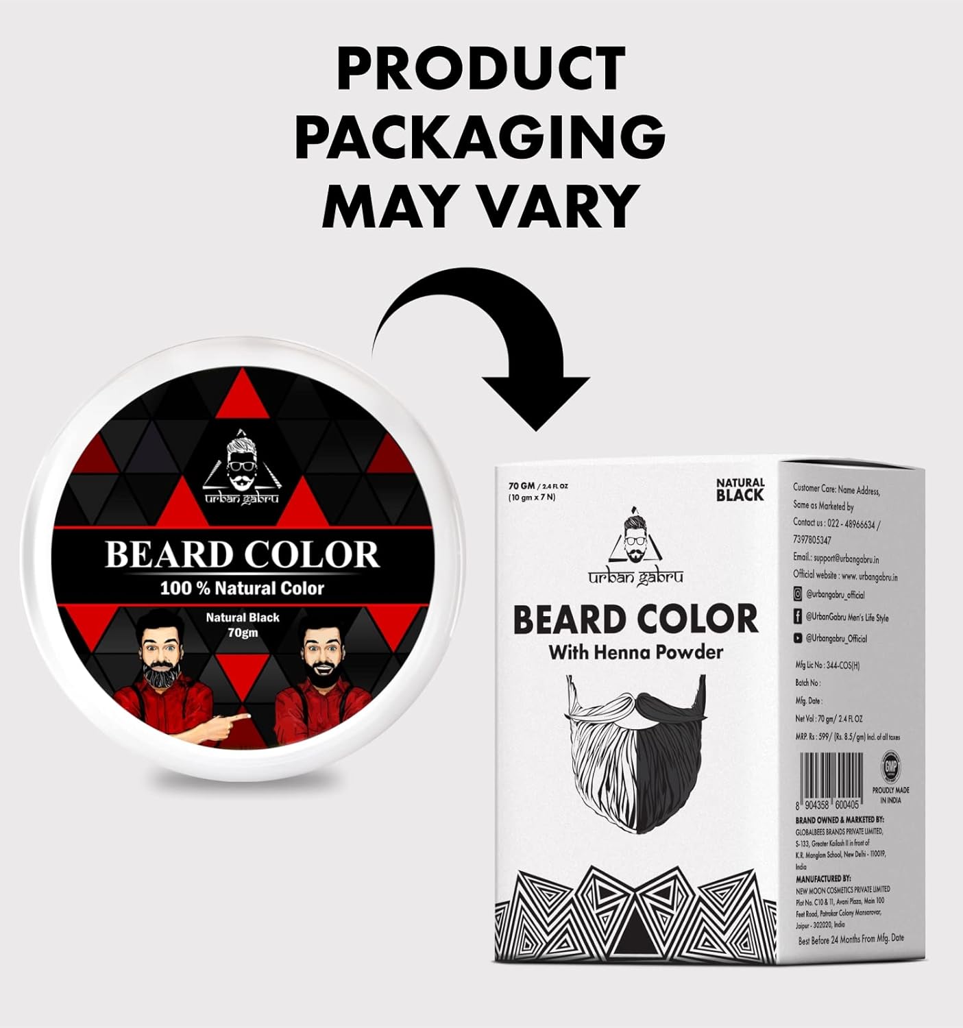 Urban Gabru Beard Color with Henna Power for Men, 70g - Black