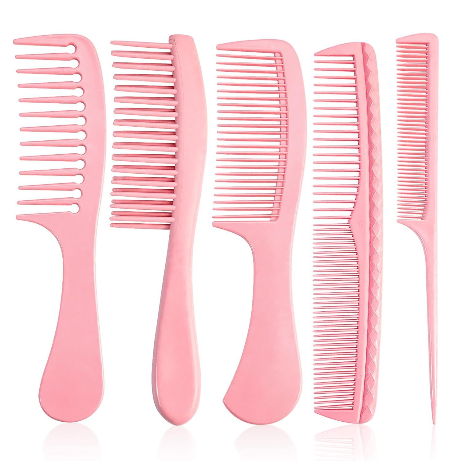 5Pcs Pink Wide Tooth Hair Comb Set for Styling