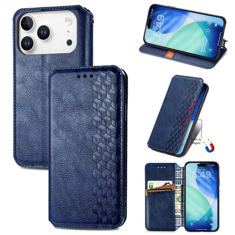 For iPhone 18 Pro Max / iPhone 17 Pro Max Cubic Grid Pressed Magnetic Leather Phone Case
