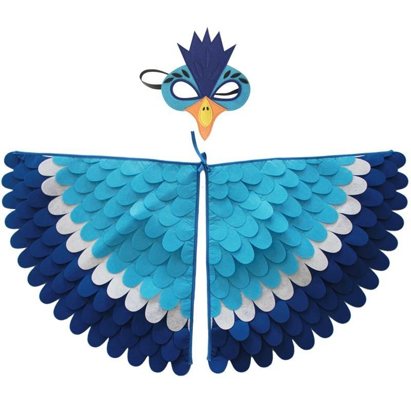 Birds Wings Costume Set Halloween Peacock Parrot Cape With Felt Mask Kids Fancy Dress Up
