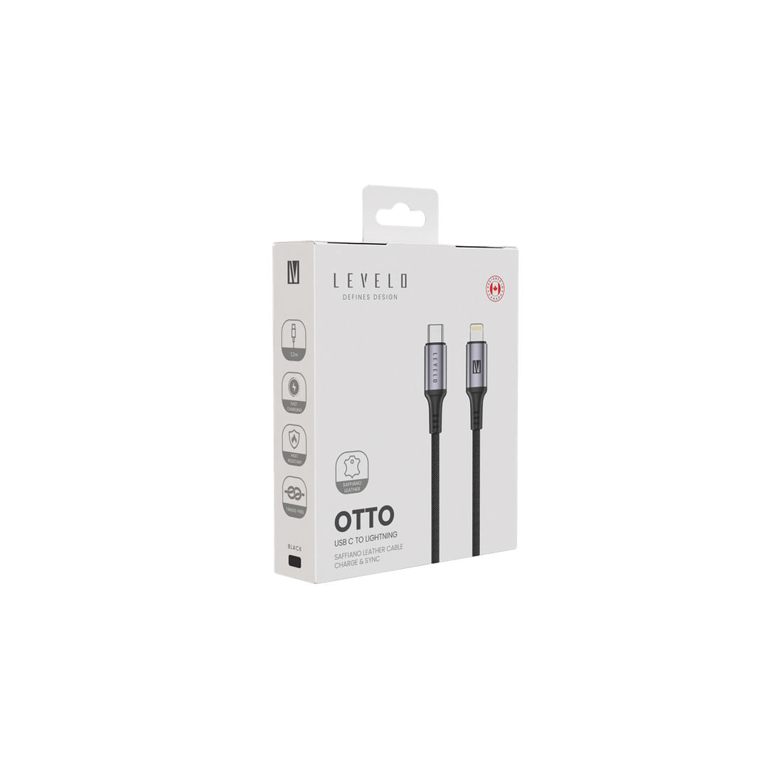 Levelo Otto USB C to Lightning 30W Leather Cable, Black