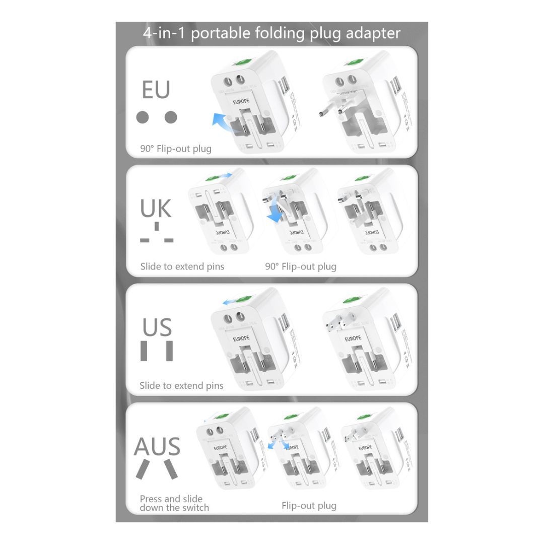 DUDAO A72 Universal Travel Charger Multi-Port Adapter, 5W, White