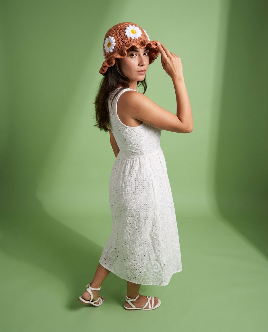 Hush and Stitch Light Brown Daisy Bucket Hat