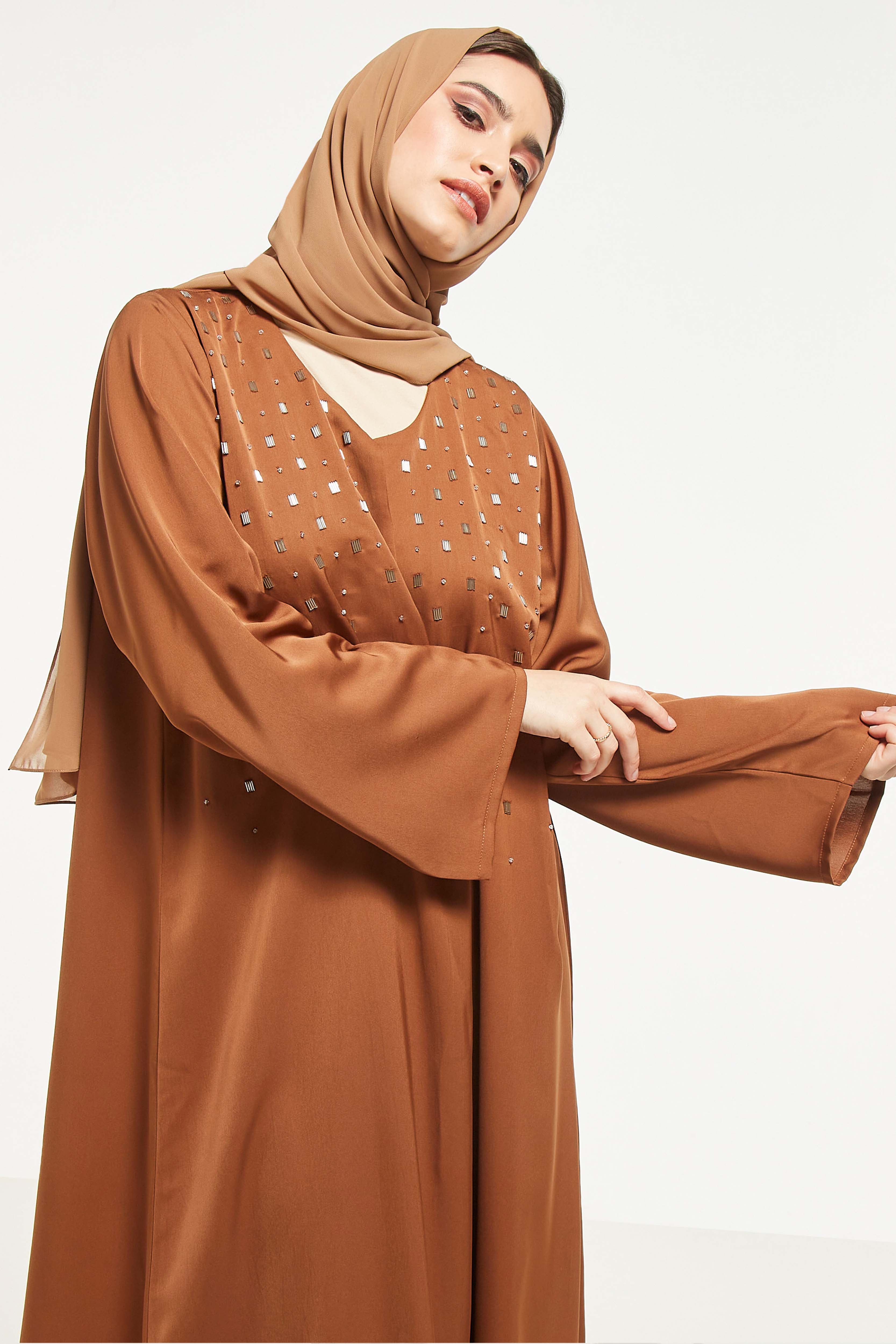 MOiSTREET Embellished Abaya with Sheila
