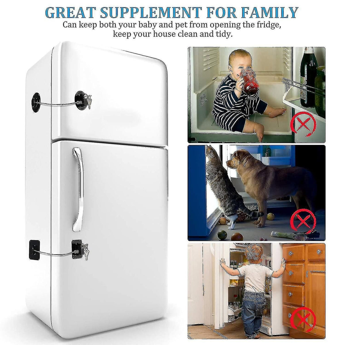4 Piece Refrigerator Lock Set With 8 Keys for Childproof Security