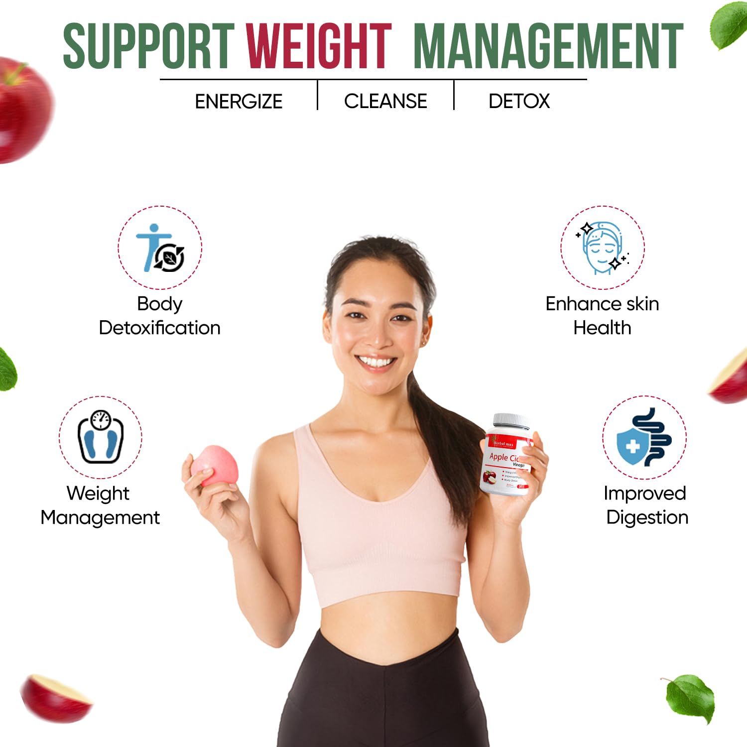 Herbal max Organics Apple Cider Vinegar, 30 Veg Capsules (800mg)