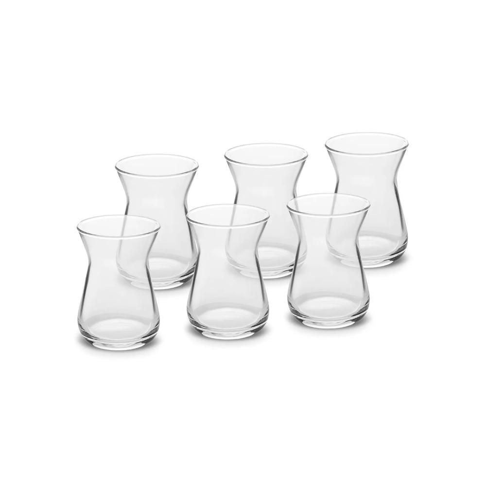 Karaca Irem Set of 6 Glass Tea Cups, 132 ml - Traditional Turkish Tea Glasses