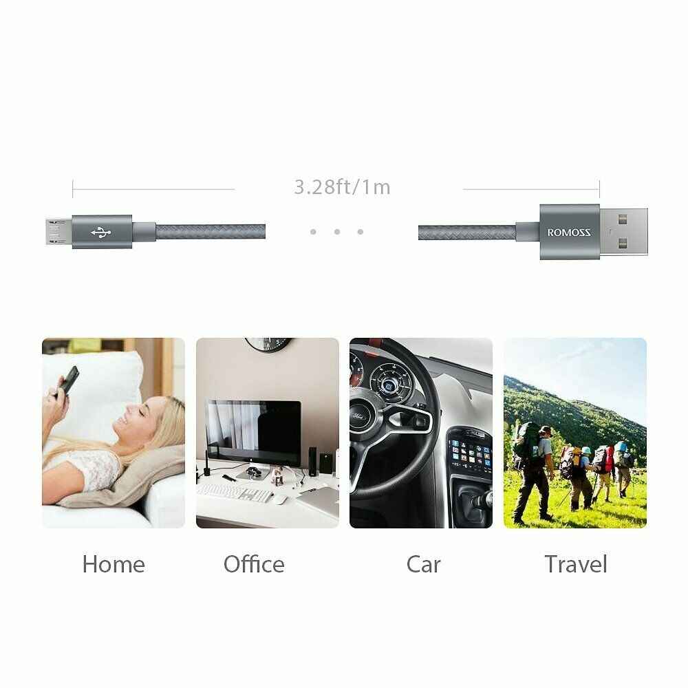 ROMOSS MUCB05N56G Braided Style Micro USB Cable Space Grey 1m