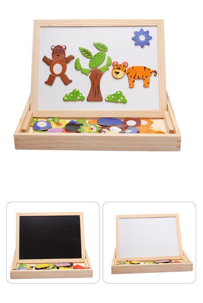 Educational Wooden Toys Magnetic Puzzles Wooden Art Easel Double Side Learning Game Puzzle for Kids Toddlers