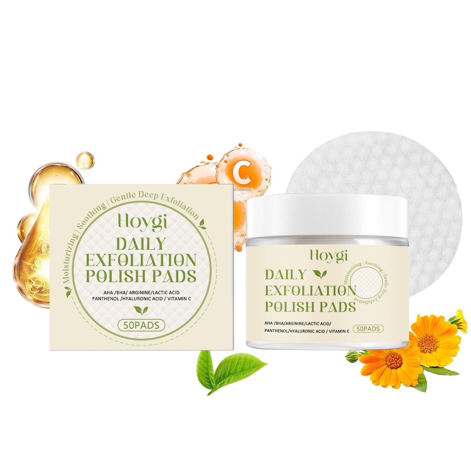 Brightening Facial Cleansing Pads, Exfoliating, Hydrating, Vitamin C, Green Tea ,50pcs