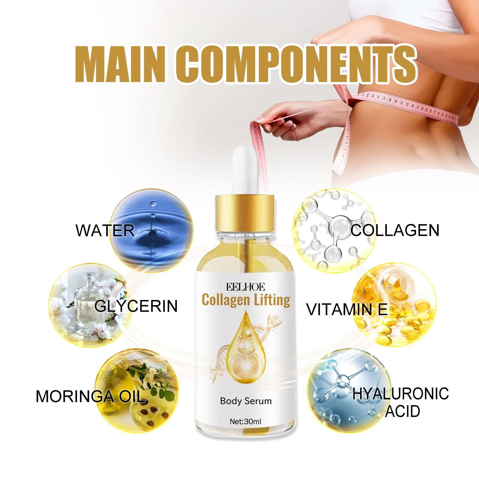 Collagen Boosting Body Serum, Firming Oil for Tummy, Thighs, and Arms, Skin Elasticity ,30ml