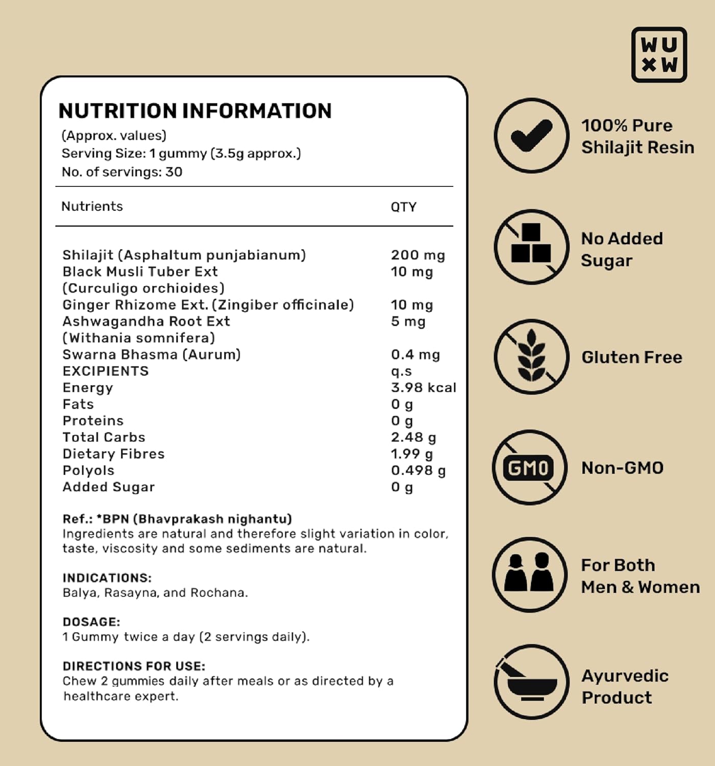 What’s Up Wellness ShilajIt Resin Gummies | 200 Mg Resin with 24 Carat Gold Dust | Imili Flavour 30
