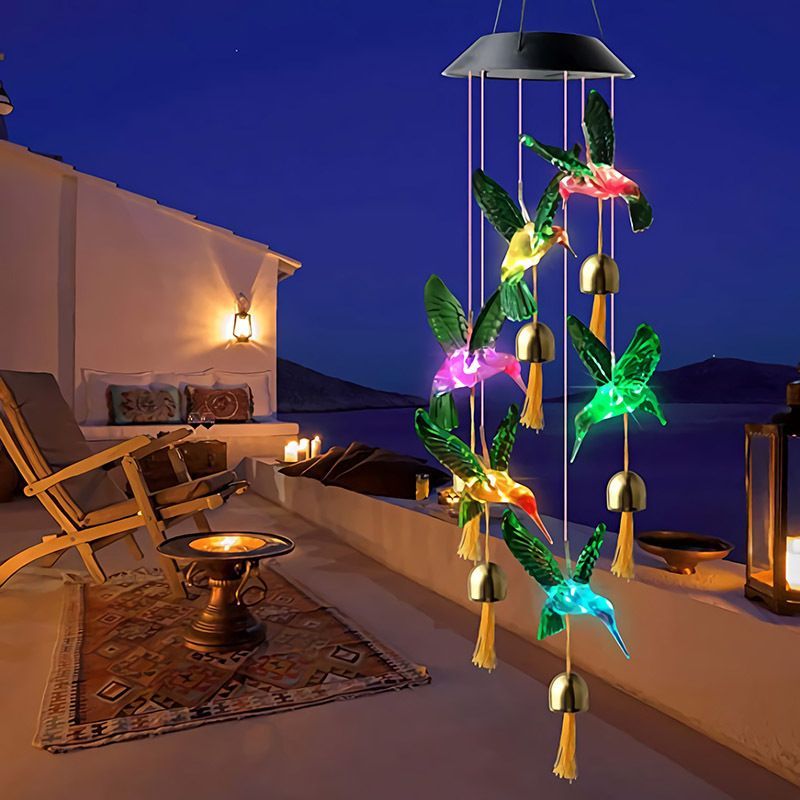 Outdoor Hummingbird Solar Wind Chimes Colorful Windbell Lamp Bell For Garden