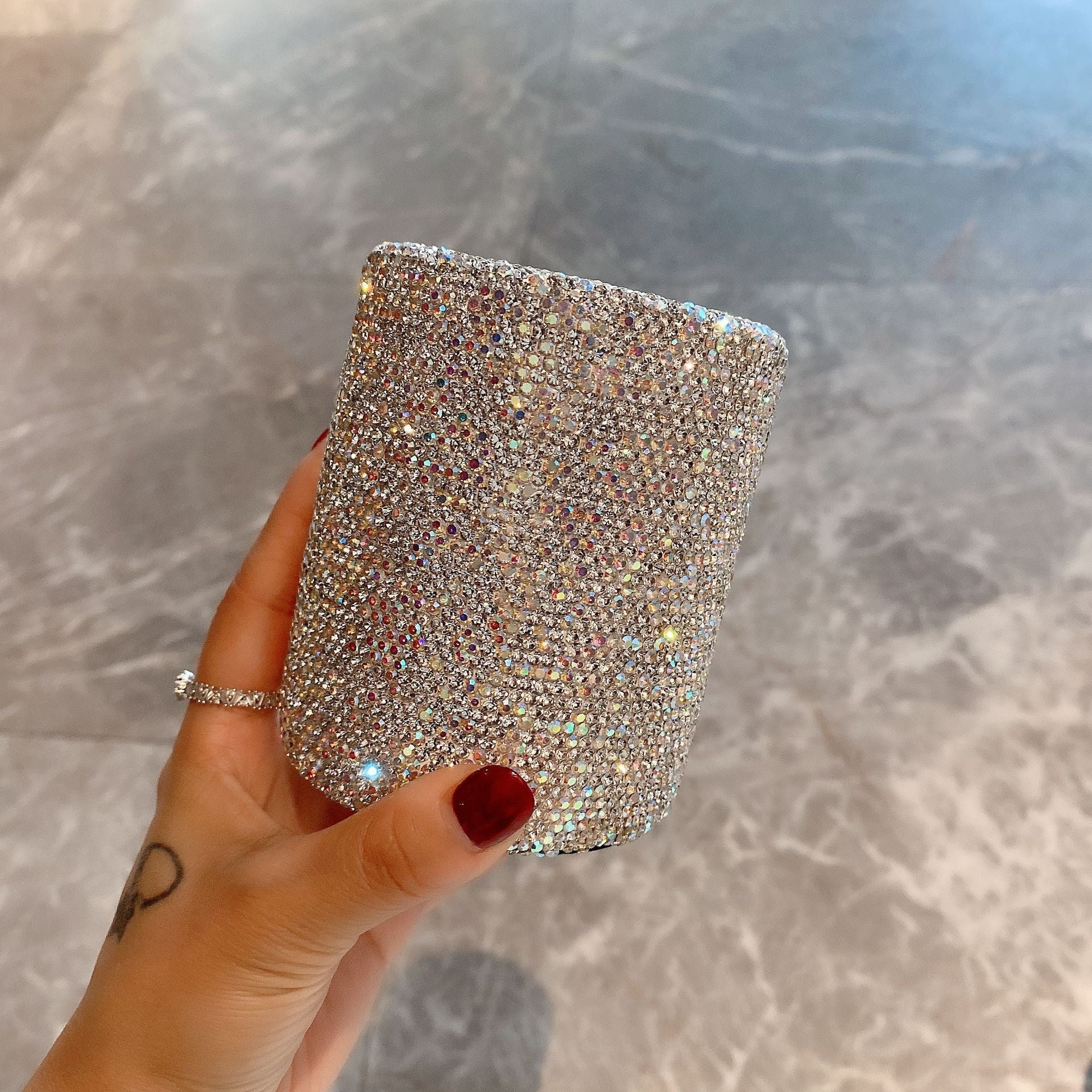 Rhinestone Makeup Brush Holder Pencil Organizer Round Storage Box