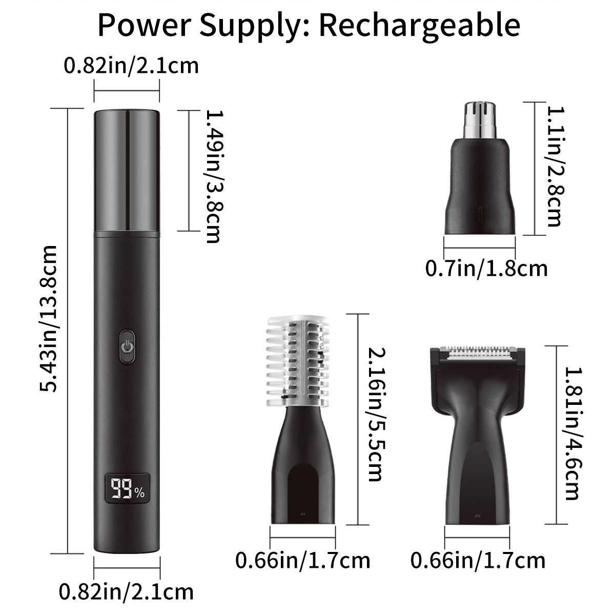 3-in-1 USB Nose Hair Trimmer with LCD Display