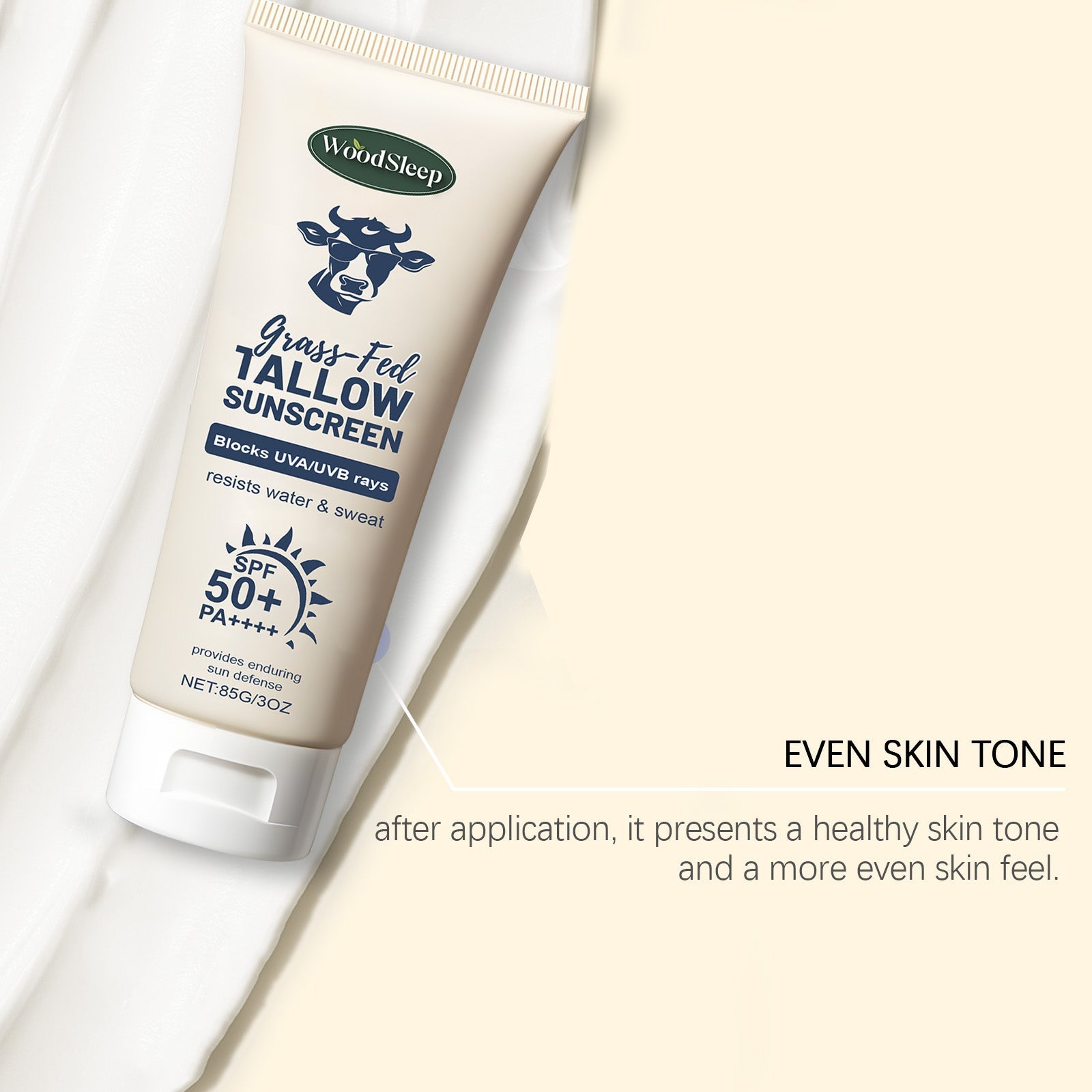 Beef Tallow Facial Protection Waterproof Sunscreen, UV & Moisturizer ,83g