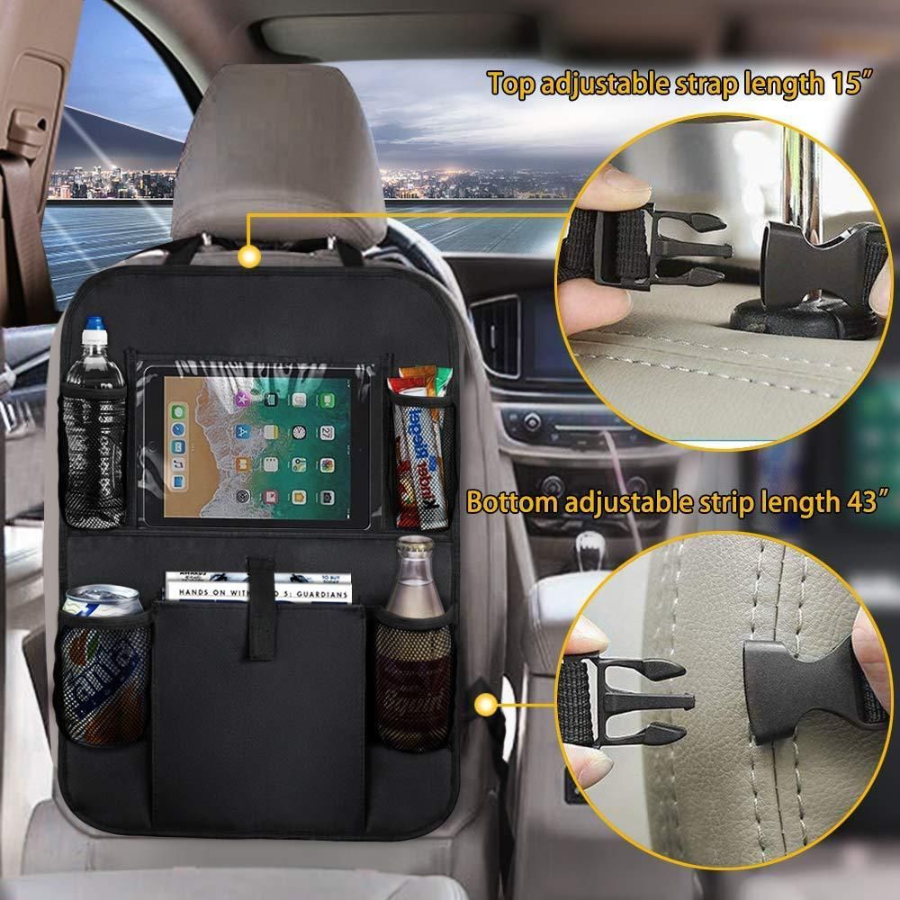 2pcs Car Seat Back Organizer Protector Kids Kick Mat Storage Bag With Tablet Holder