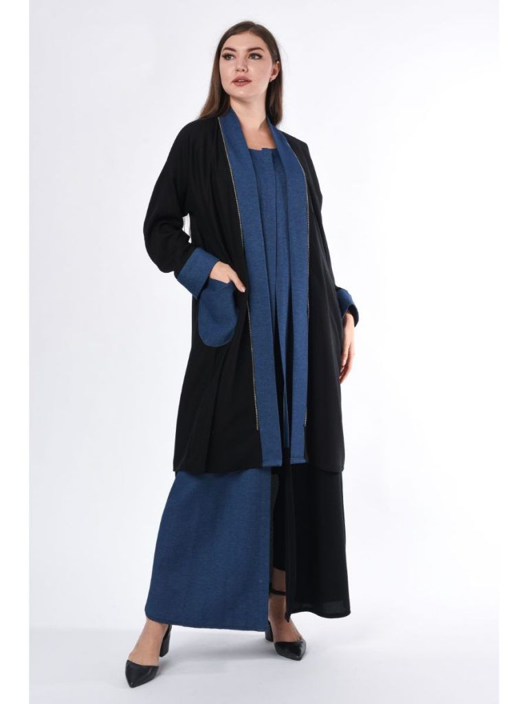 MOiSTREET Black Abaya with contrast Denim Panel