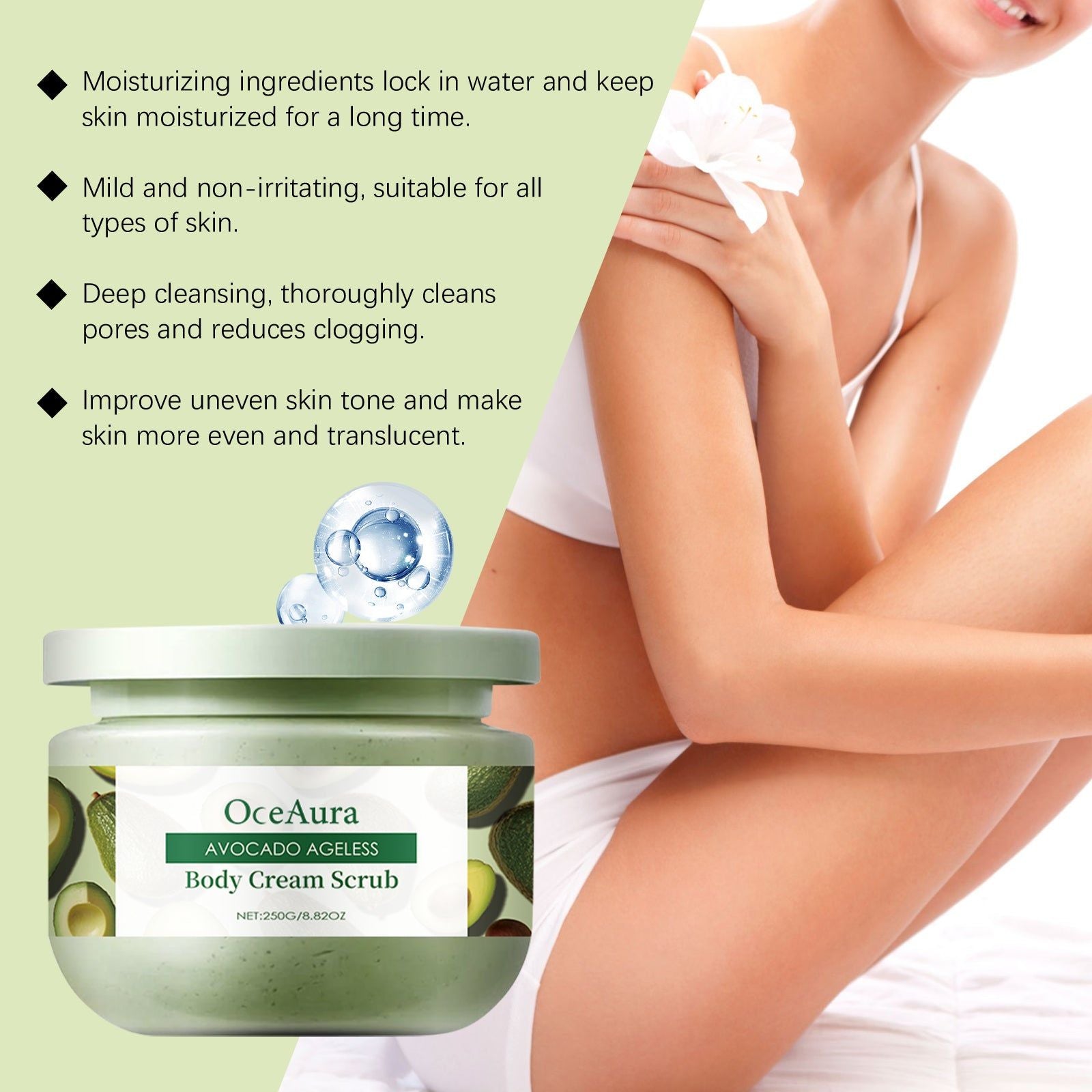 Avocado Body Scrub, Exfoliating, Moisturizing, Hydrating, Soft Skin, Body Care ,250g