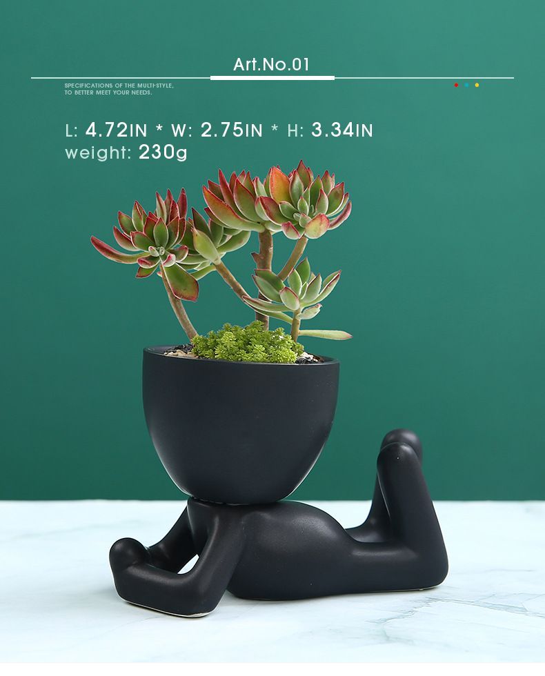 Mini-family Flowerpot Human Being Shape Ceramic Desktop Planter Container For Succulents