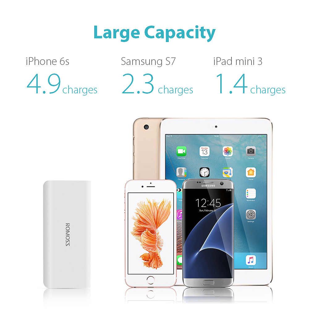 ROMOSS SOLO5 1+1 حزمة بطارية شحن خارجية 10000mAh شاحن بطارية خارجي شاحن محمول شحن سريع لأجهزة iPhoneX و iPhone 8plus