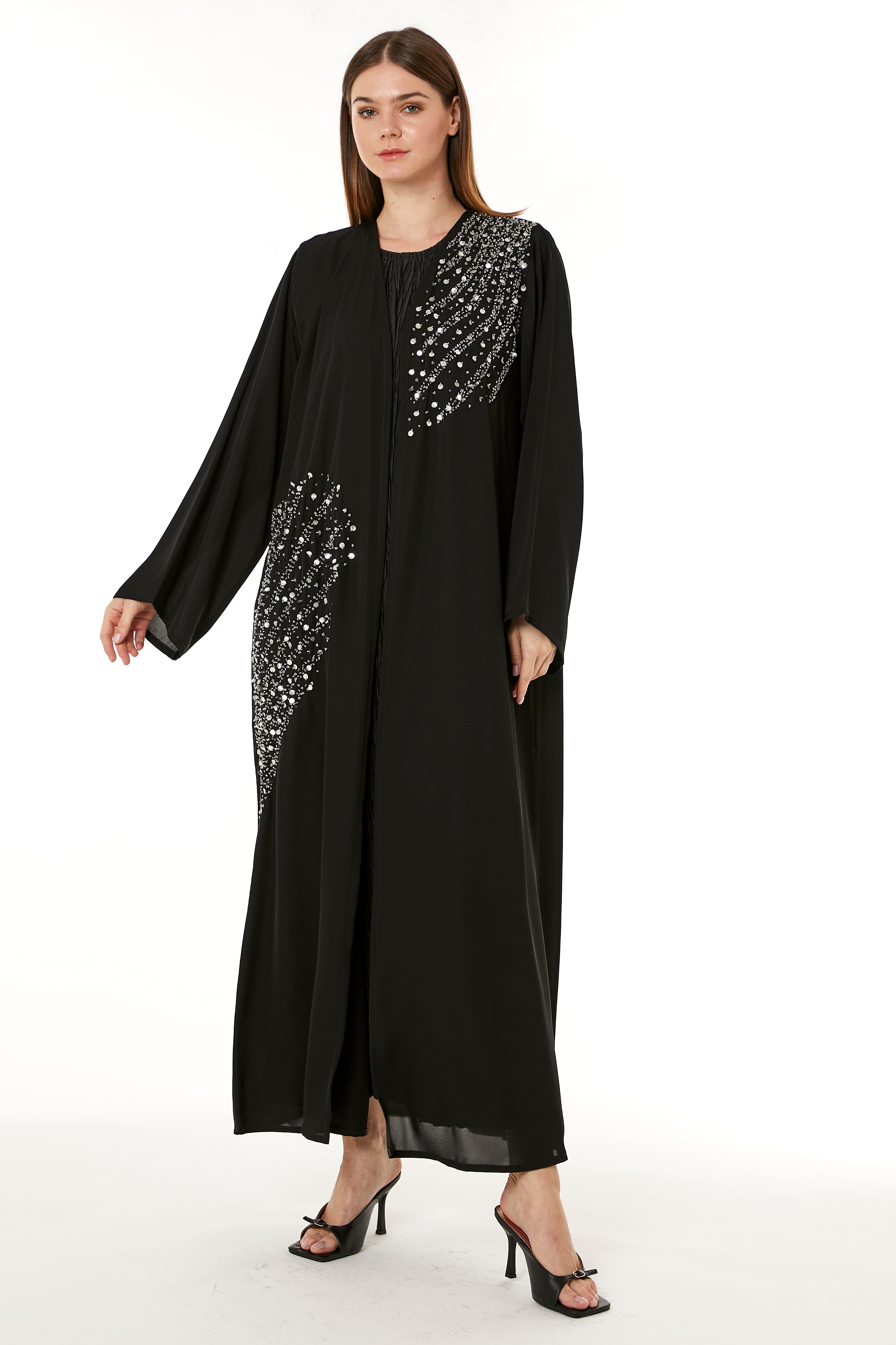 MOiSTREET Black Korean Nida Hand Embellished Abaya