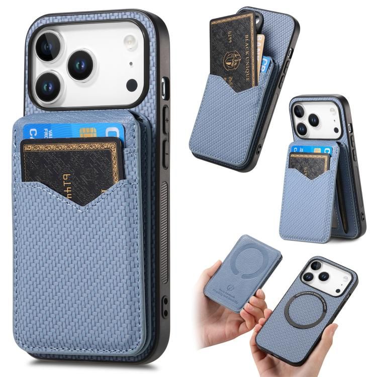 For iPhone 18 Pro Max / iPhone 17 Pro Max Carbon Fiber MagSafe Vertical Flip Card Bag Phone Case