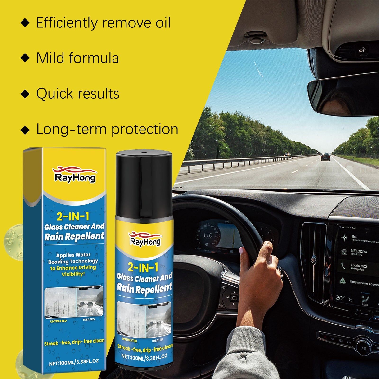 Auto Glass Cleaner Anti-Fog 2-in-1, Clear Vision, Safe Drive ,100ml