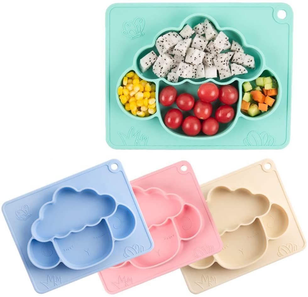 Food Grade Silicone Baby Plate Cartoon Sheep Food Divided Dishes Tableware Feeding Mat