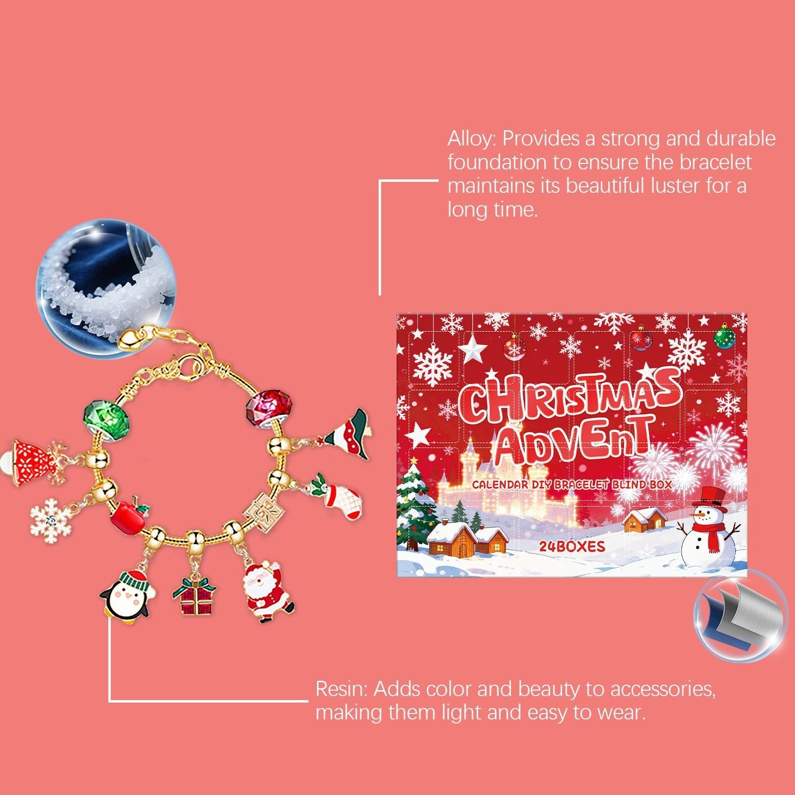 Christmas Countdown Bracelet Blind Box, DIY Jewelry, Festive Holiday Surprise ,1 set