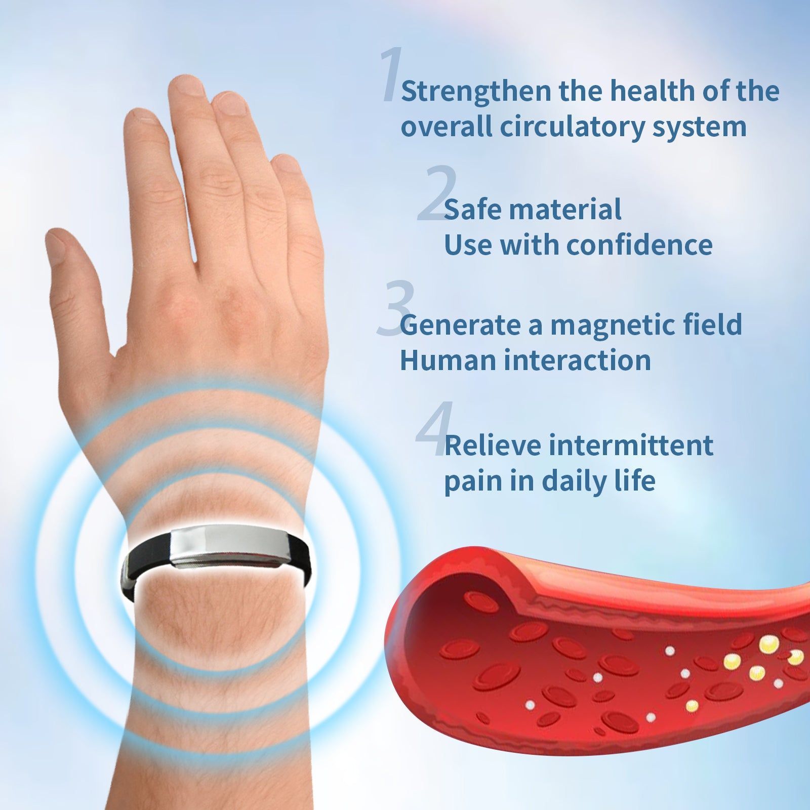 Boost Circulation with Ion Bracelet, Relieve Dizziness, Pain, and Discomfort ,1pcs