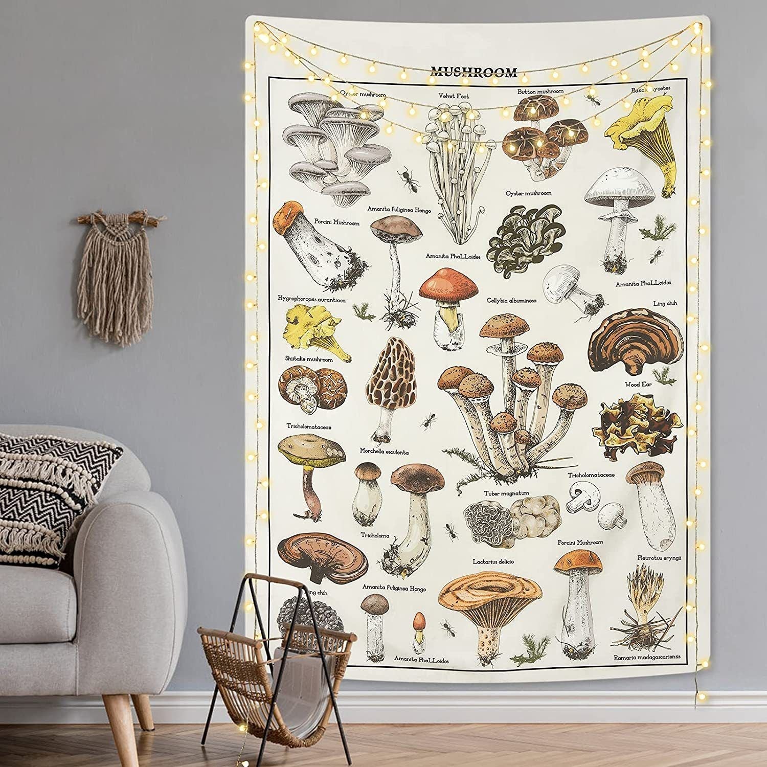 Retro Tapestry Mushroom Chart Wall Hanging Art Décor Sun Moon Printed Wall