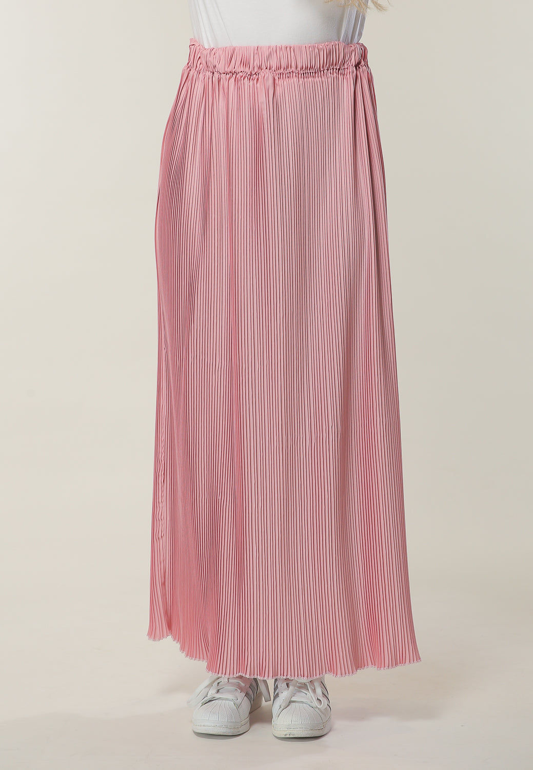 MOiSTREET Long Pleated Pink Skirt