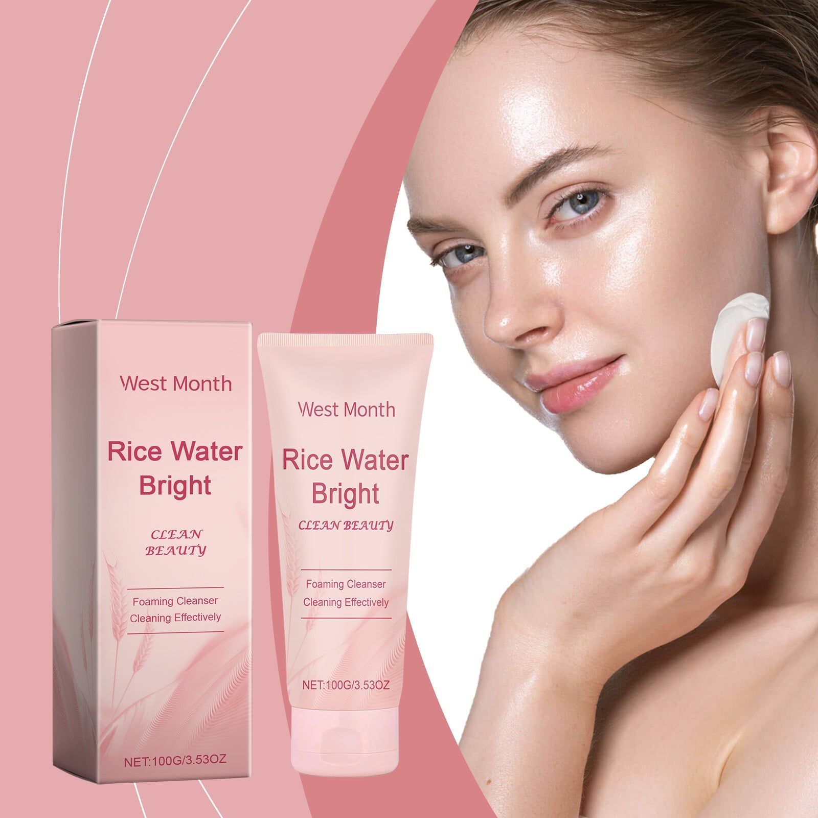 Brightening Rice Facial Cleanser, Moisturizing, Gentle, Non-Greasy, Skin Care ,100g