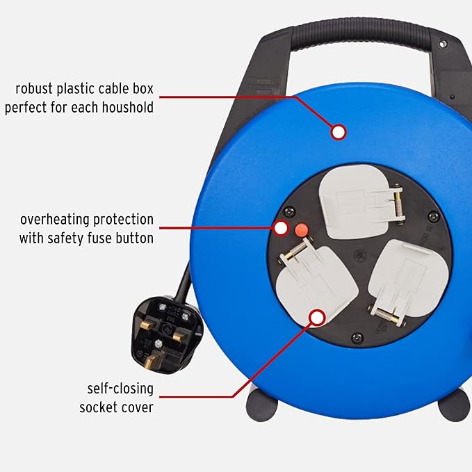 Brennenstuhl 1098207900 Vario Line Multistandard 3-way socket cable box (sockets fitting for BS, U.S. and EURO plugs), portable 5m extension cord in plastic box with carrying handle, Made in Germany