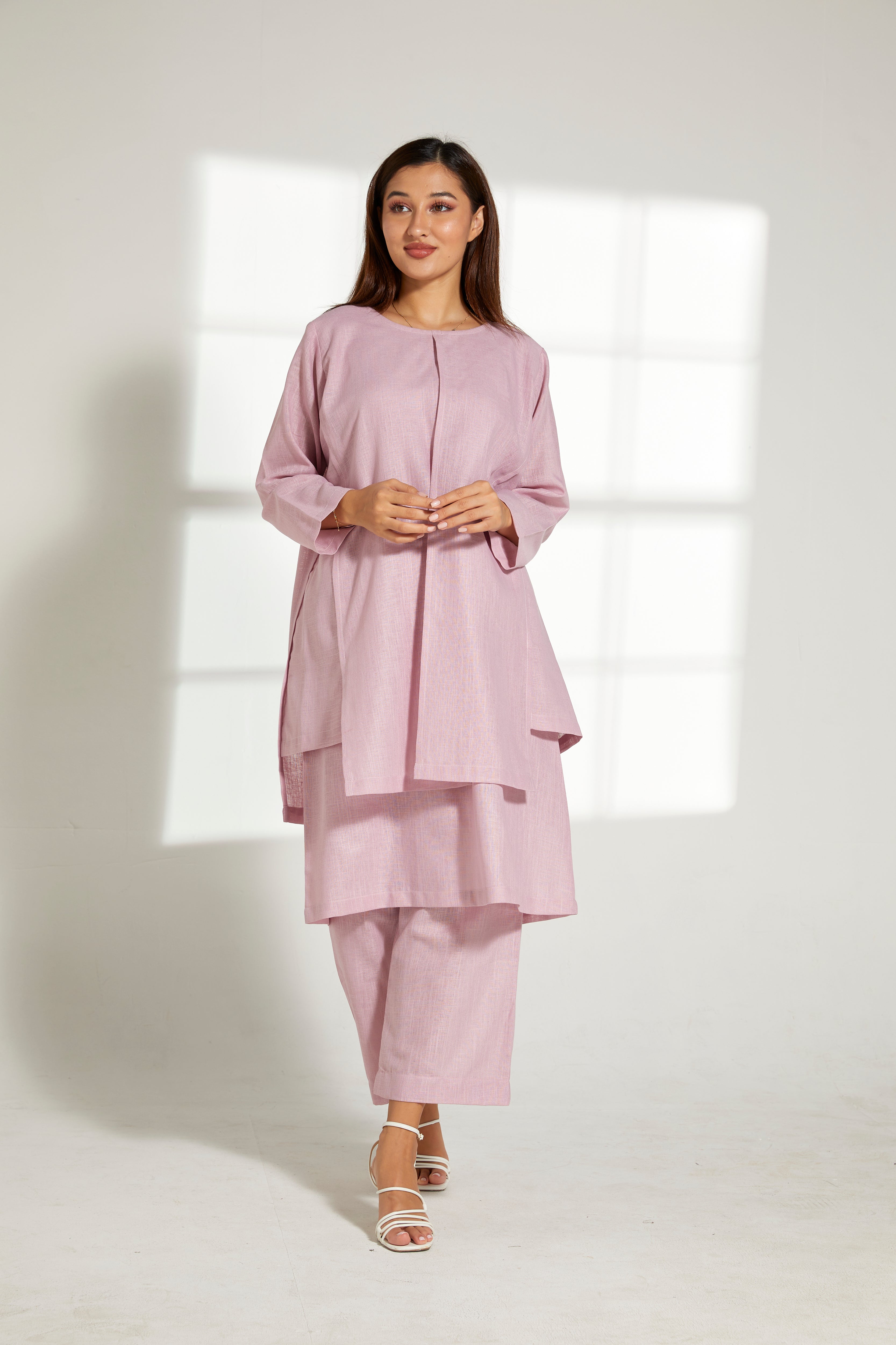 MOiSTREET Pink Linen Fabric Top and Pants Set