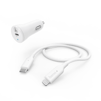 HAMA 183297 Car Charging Set, Lightning, Power Delivery (PD), 18 W, 1 m, white