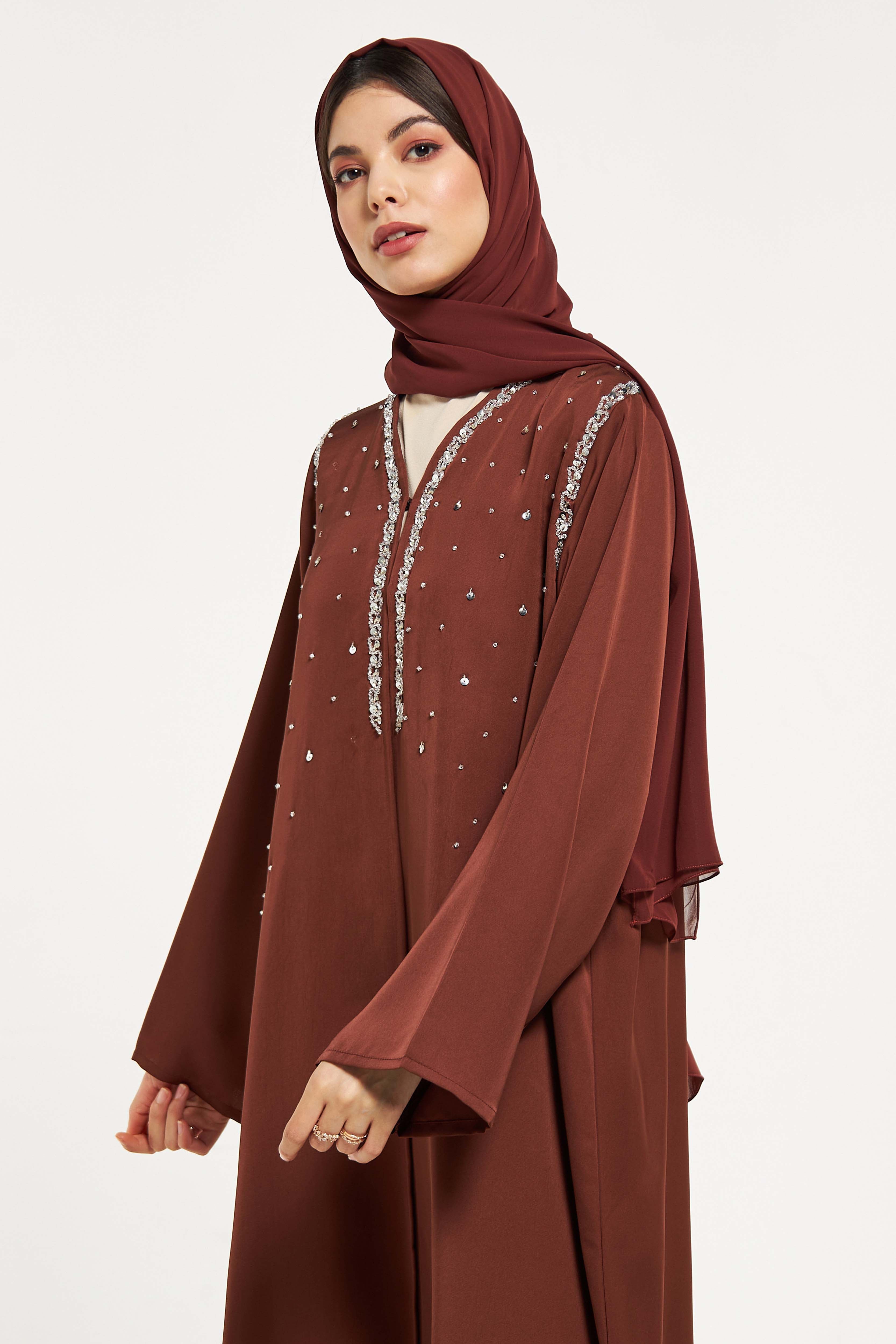 MOiSTREET Embellished Abaya with Sheila