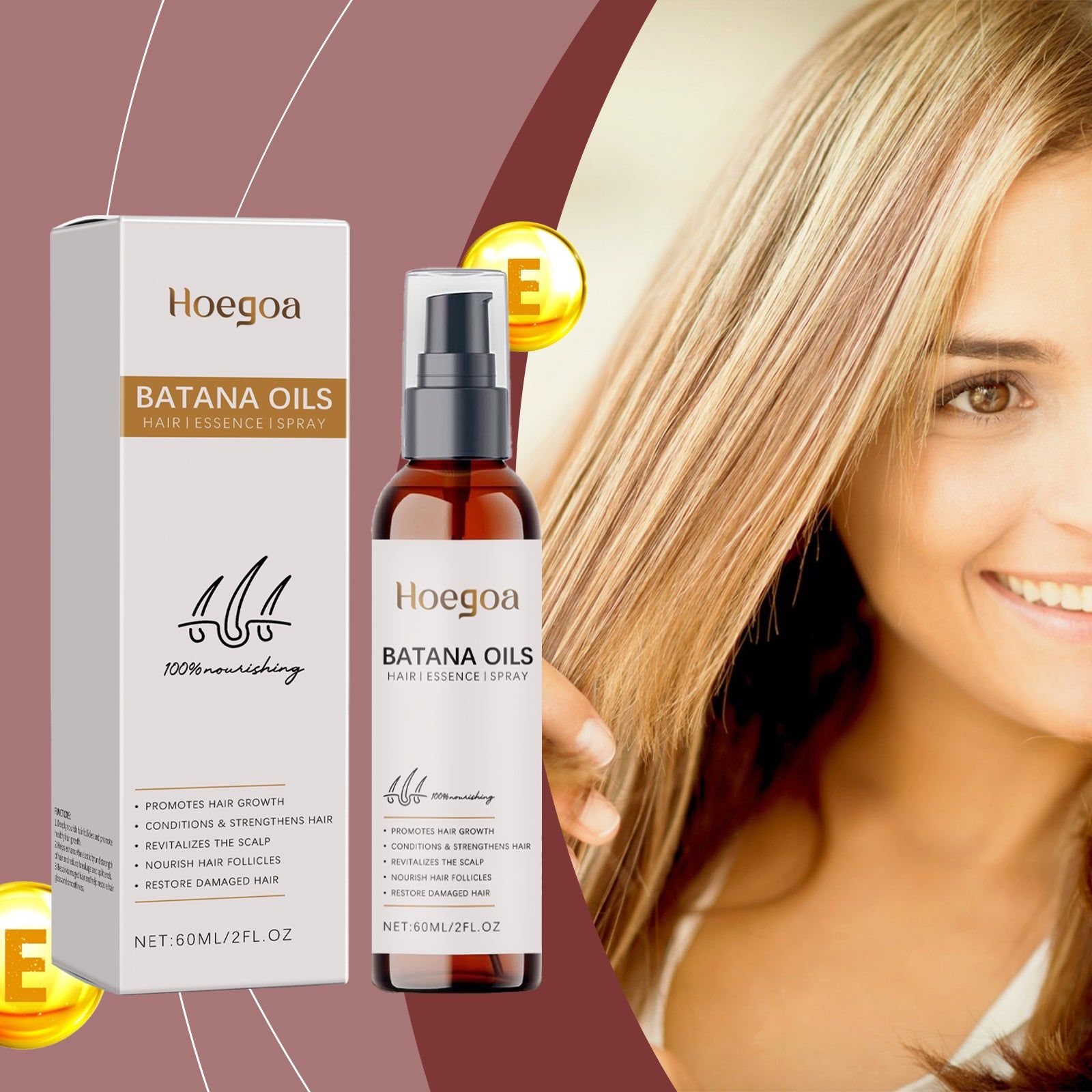 Batana Hair Oil Spray for Scalp Care, Nourishes, Repairs, Adds Shine, Softens Hair ,60ml