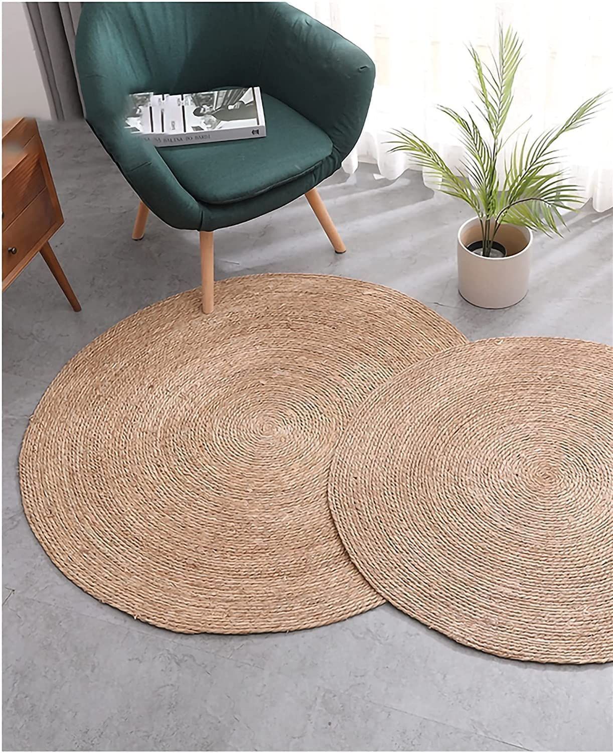 AIESY®  Beautiful Reversible Jute Round Rug for Traffic Area