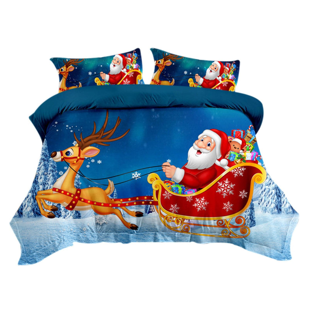 3pcs Christmas Bedding Set Santa Claus Print Quilt Cover Snowman Pillowcase