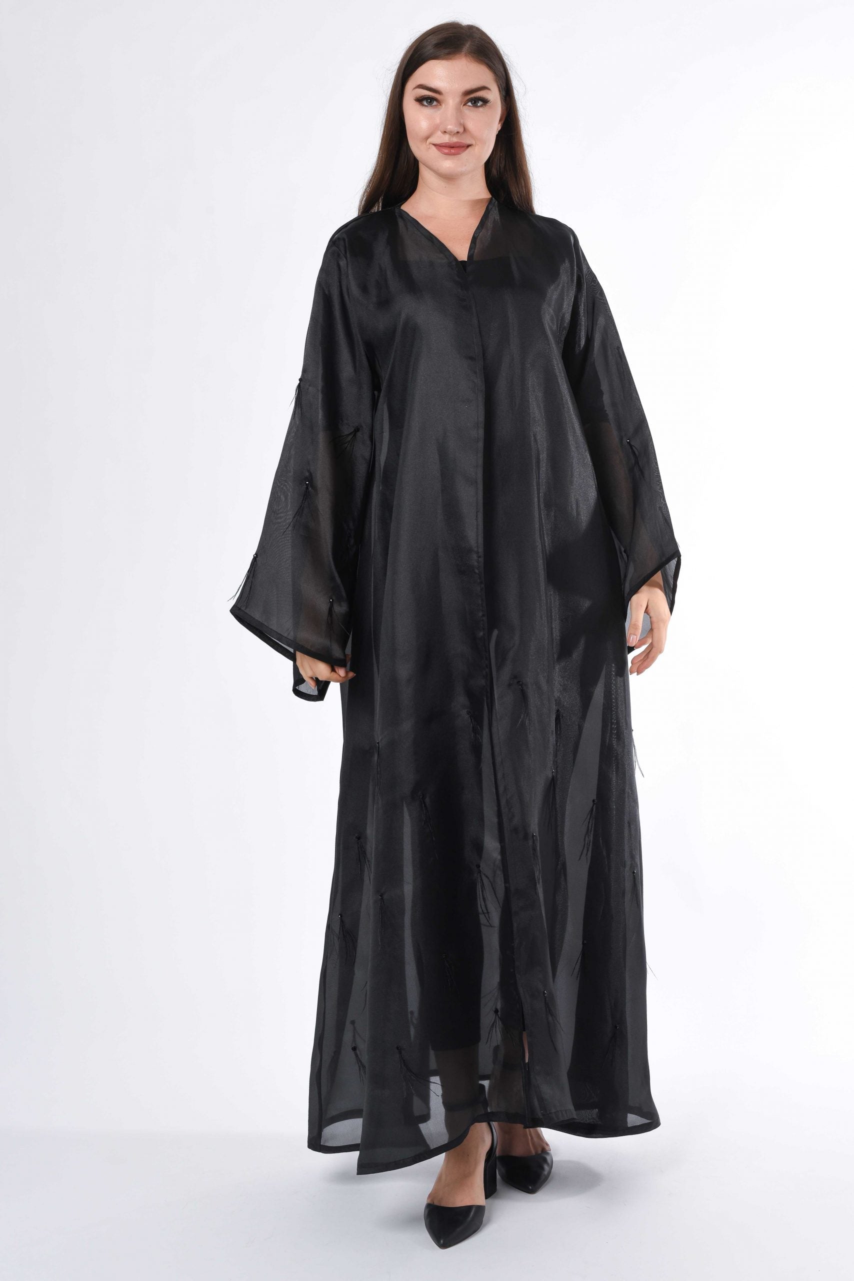MOiSTREET Black see through Abaya with Feather Detail