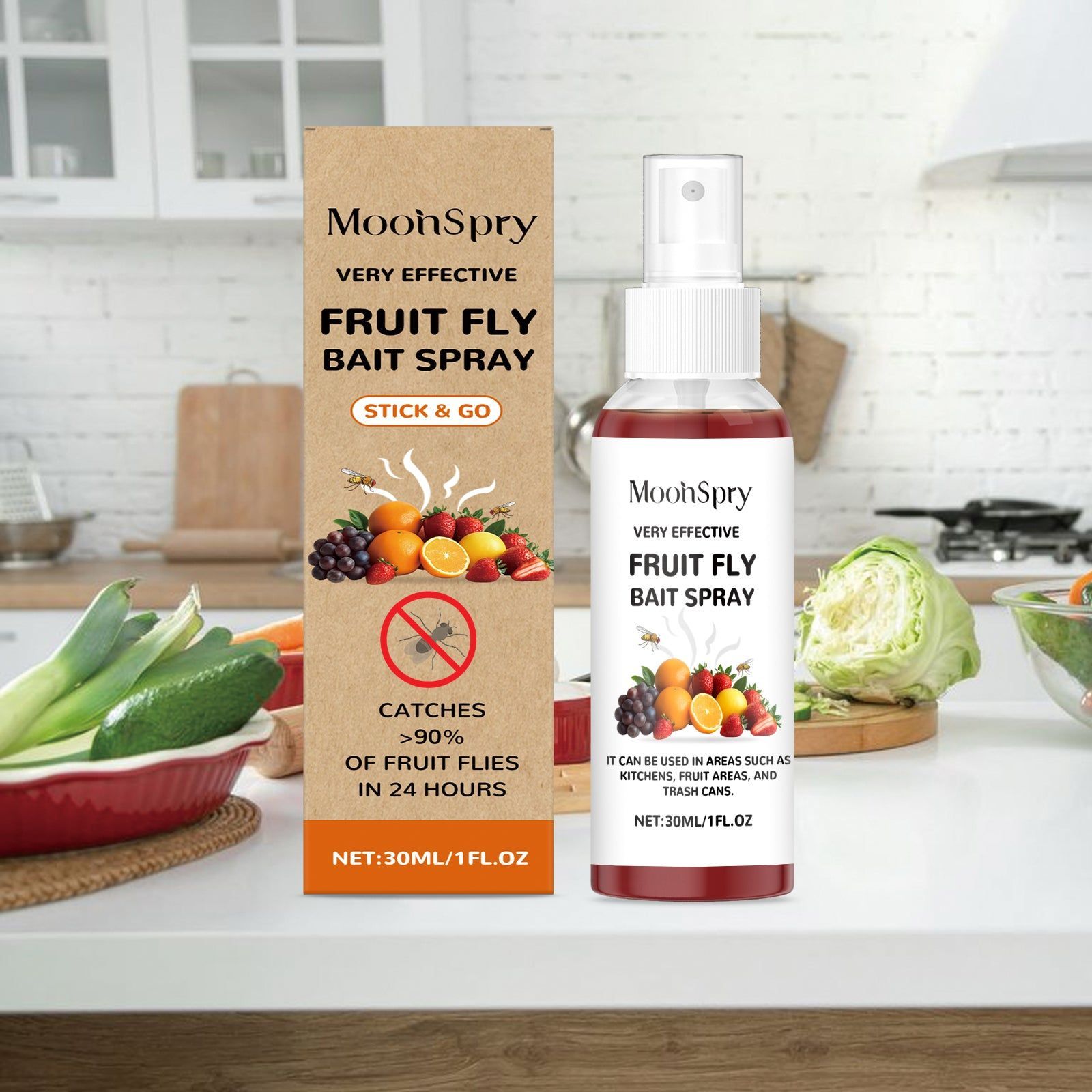 Effective Fruit Fly Trap Spray, Household Cleaning, Kitchen Pest Control, Easy to Use ,30ml
