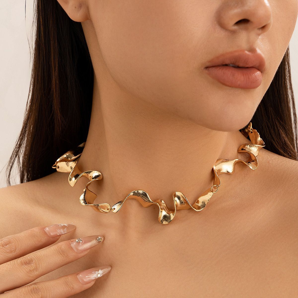 Geometric Twisted Design Necklace Liquid Lava Metal Collar Choker Punk Lava Chain Necklace