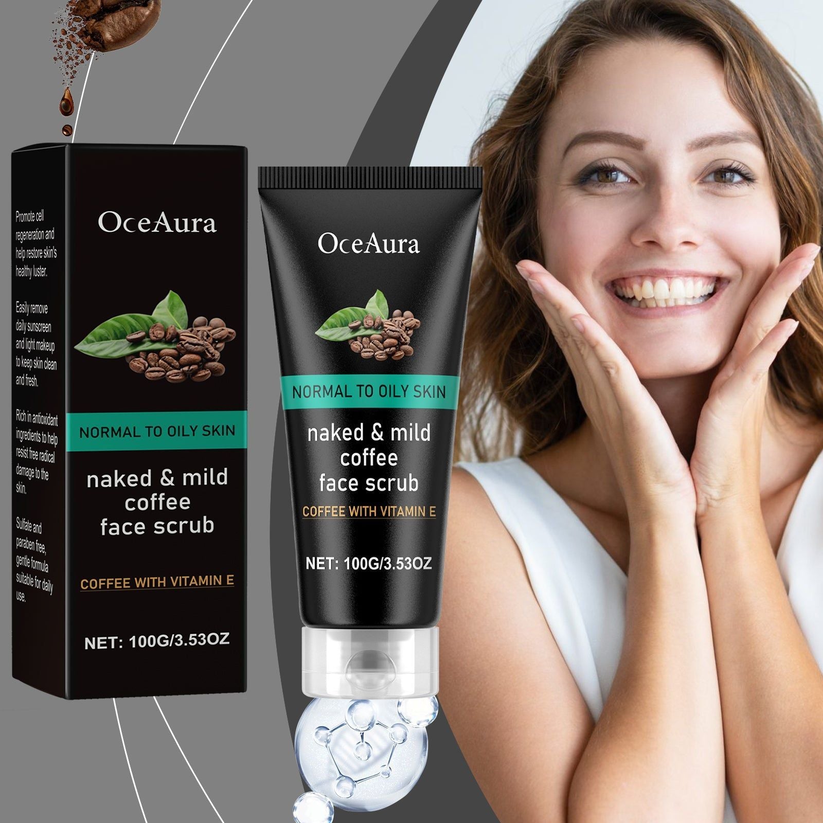 Caffeine Facial Cleansing, Exfoliating Blackhead Remover, Pore Purifying, Skin Brightening, Hydrating, Anti-Aging ,100g