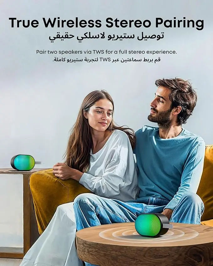 Anker Soundcore Pyro Mini Bluetooth Speaker, 6W Sound, LED Light Effects, TWS Pairing, 10H Playtime, Black