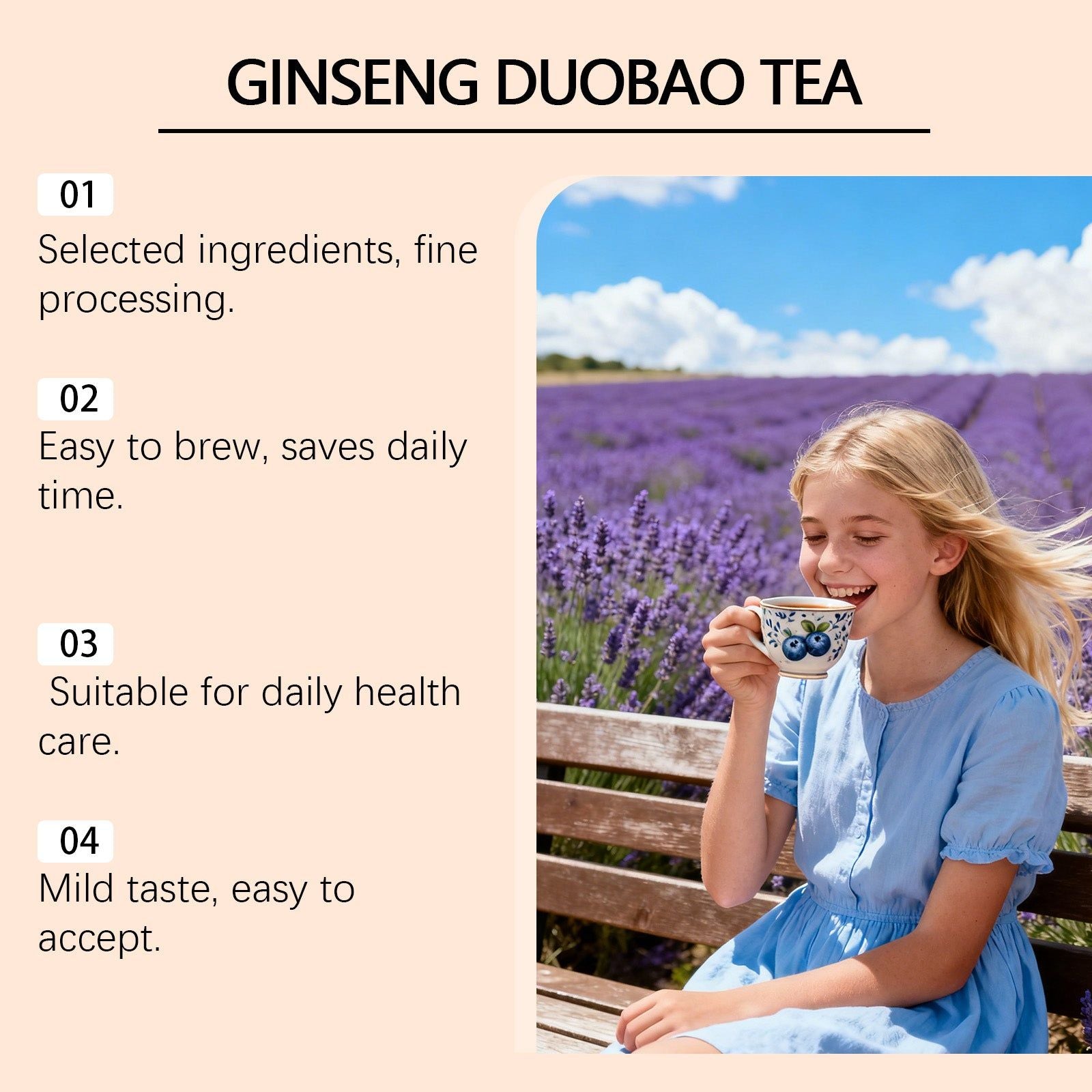 Premium Ginseng Herbal Tea for Body Care, Stress Relief, Antioxidant Boost ,15pieces