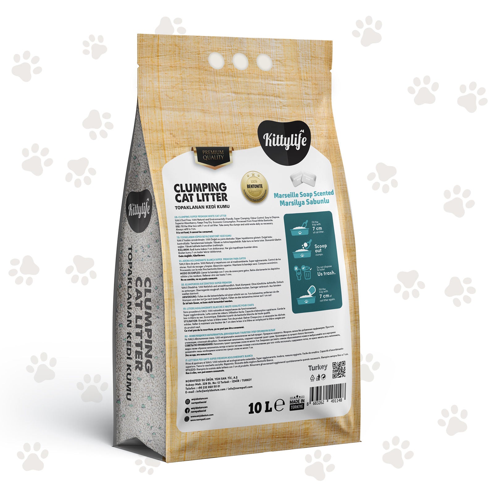 KittyLife Premium Clumping Cat Litter, Marseille Soap Scent, Fast-Clumping Bentonite Formula, Ultra Absorbent, Odor Control, 99.9% Dust-Free, 10L