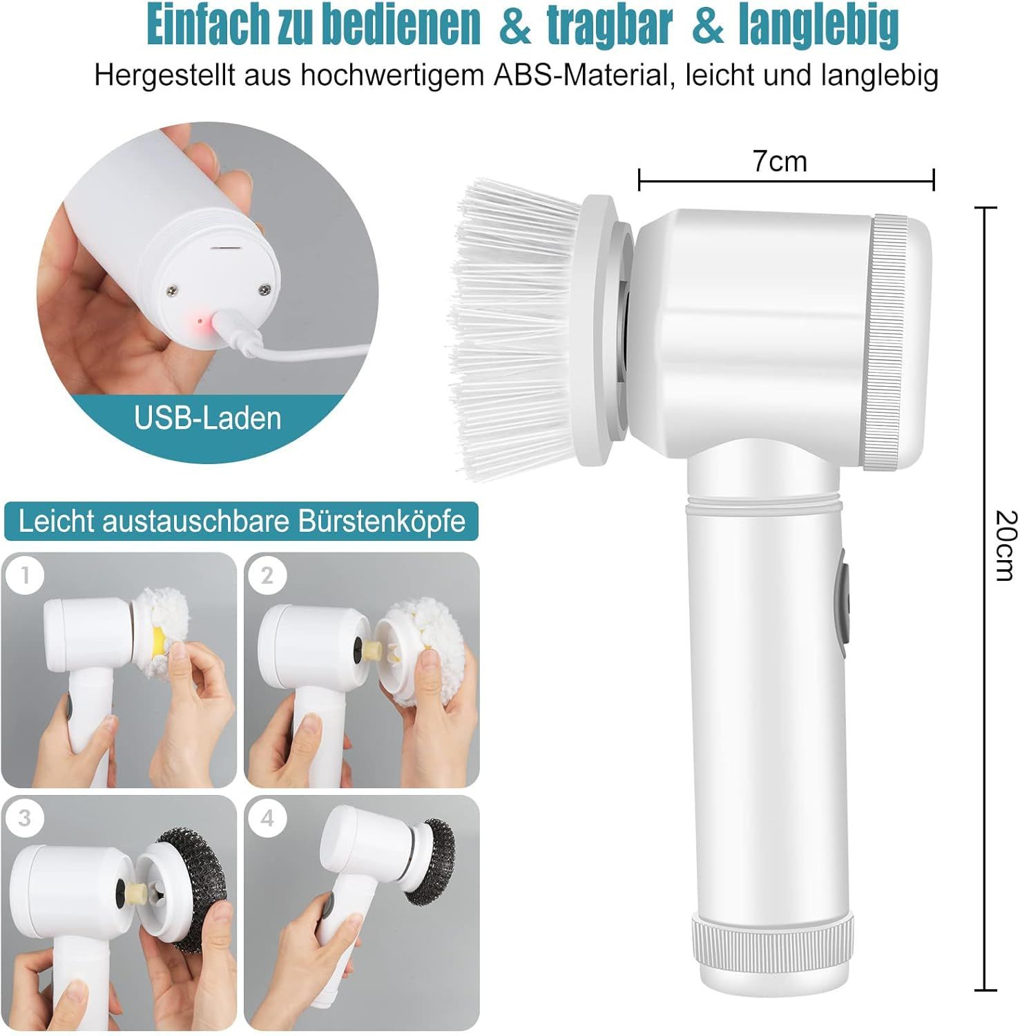 Electric Spin Scrubber Electric Cleaning Brush With 5 Replaceable Brush Heads For Bathtub Floor