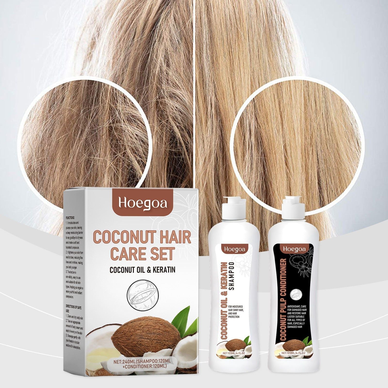 Coconut Hair Repair Set for Smooth, Shiny, Nourished Hair, Deep Moisturizing ,1set